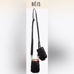 BEIS  Black Travel Drink Faux Fur Koozie Sling‎ Bag Wallet Strap Accessory NWT Photo 3