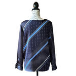 Vince Camuto Womens Multicolor Long Sleeve Satin Night Navy V-Neck Blouse PM Photo 4