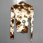 ZARA Brown Tie Dye Thin Mock Neck Long Sleeve Boho Western Fitted Top M Photo 5