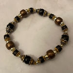 Black Brass and Gold Toned Beaded Stretch Bracelet Photo 0