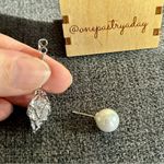 Sparkly, Rose Stud Drop Fashion Earrings, Silver, Pearl Silver Photo 5