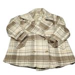 Free People Highlands Wool Plaid Double Breasted Peacoat Brown Size XL Oversized Photo 1