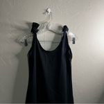 Spicy Green Mango Black Jersey Knot Tie Shoulder Raw Hem Lagenlook Dress Photo 2