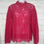 J.Crew NWOT Scalloped Eyelet Lace Mock Neck Fringe Hem Blouse in Pink Size 14 Photo 2