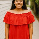 Loft  Red Off-Shoulder Ruffle Blouse – Flowy Summer Top Photo 0