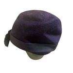 Glenover Vintage Navy Blue Cloche Hat 100% Wool Ribbon Bow Henry Pollack 40's Photo 3
