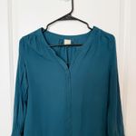 Ecru  Womens Silk Button Front Top Size Small Office Workwear Quiet Luxury Teal Photo 1