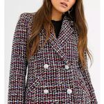 ASOS River Island Boucle Tweed Double Breasted Blazer Jacket Red Check Size 4 Photo 2