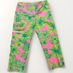 Lilly Pulitzer Hot Pink & Green Floral Hibiscus Wide Leg Cropped Pants 8 Photo 0