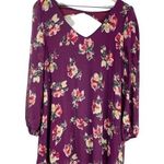 Impressions purple floral long sleeved slow shift dress womens size M Photo 0