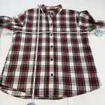 LL Bean Womens Red White Scotch Plaid Flannel Button Up Shirt Size MEDIUM Photo 6