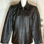 Apt. 9 Vtg black lambskin leather zip blazer jacket hand pockets lined stitch details L Photo 0