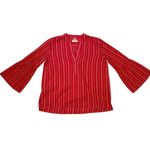 Loft Ann Taylor  The Softened Shirt‎ Red White Striped Bell Sleeve Tunic Top - M Photo 3