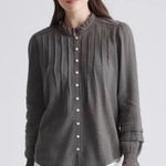 Quince  Textured Organic Cotton Peasant Blouse Charcoal M Photo 0