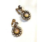 Vintage 70's Signed Sarah Coventry Faux Fire Opal Pearl Empress Clip On Earrings Photo 0
