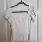 White Sweater Material Shirt with Ruffle Sleeves Size M Photo 0