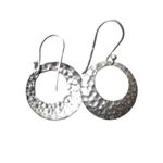 Drop Open Disc Sterling Silver Hammered Finish Circle Earrings Photo 2