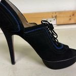 Paris Hilton Royal Black Blue Suede Peep Toe Lace Up 5 Inch Stilettos Heels 8M Purple Size 8 Photo 11
