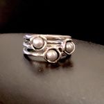 Pandora Genuine Three Wishes 3 Grey Pearl Sterling Silver Ring Rare HTF Size 56 Photo 4