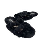 Urban Sports by J/Slides Slippers Size‎ 7 Black Faux Fur Slip On Winter Shoes Photo 2