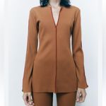 ZARA  High-waisted Caramel/Brown Ribbed
Pants Set (Top Medium,Bottom Small) Photo 1