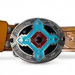 Vintage Bergamot western leather brown belt with silver and turquoise buckle Photo 1