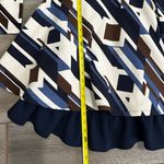 Pinkyotto Beige and Blue Abstract Geometric Textured Printed Ruffle Dress Photo 5