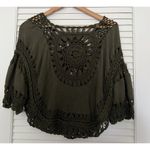 It Girl Women's Small Crochet Blouse Olive Green Beach Cover Up Boho Cropped Top Photo 4