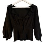 Free People  Billie smocked ruffled cropped sweater blouse M Photo 10
