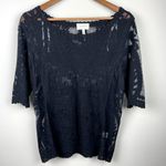 Laundry by Shelli Segal Blouse Large Black Lace Brocade Over Mesh Scalloped Hem Photo 10