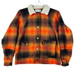 Urban Outfitters ‎ Outfitters Plaid Jacket Sherpa Collar Button Front Orange Black XS Grunge Photo 0