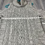 Chelsea 28 Grey Heather Silver Sequins Cold Shoulder Long Sleeve Cable Sweater Photo 7