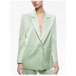 Alice + Olivia Denny Satin Single Breasted Boyfriend Blazer Green Tea Size 6 New Photo 3
