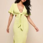 Lulus Lulu’s Summer Journey Light Green Tie-Front Cutout Midi Dress Photo 0