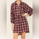 Wild Moss Women's Burgundy Long Sleeve Plaid Mini Shirt Dress M Pink Size M Photo 8