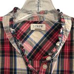 J.Crew Women's M Tartan Plaid Ruffled Collar Button Photo 3