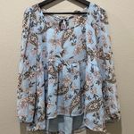 American Eagle Light Blue Floral Paisley Print Semi Sheer Babydoll Blouse Size M Photo 0