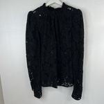 WAYF Size L Erika Black Puff Sleeve Lace Top Neck Bow Tie Sheer Sexy Long Sleeve Photo 2
