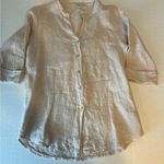 Lungo L’arno Women’s Beige 100% Linen Button Down Shirt 3/4 Long Sleeve Cuffed L Tan Size L Photo 0