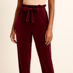 Missguided Burgundy Wine Red Velvet Paperbag High Waist Joggers Pants Sz 12 Photo 0