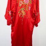 Golden Bee Vintage Hand Embroidered Asian Floral Silk Kimono Robe Red Size L Size L Photo 0