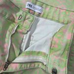 ZARA Kick Flare Jeans Womens Size 6 Green Pink Floral High Rise Crop 70s Raw Hem Photo 5