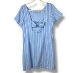 Anthropologie By  Cape May Blue Stripe Boat Neck Bow-Tie Back Linen Mini Dress Photo 7