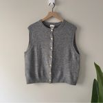 H&M  Gray Sleeveless Gold Button-Up Sweater Vest Academia Preppy Business Casual Photo 2