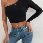 One Shoulder Crop Tee Black Size M Photo 3