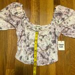 Open Edit  Women’s XS New Purple White Tie Dye Tie Front Puff Sleeve Blouse Photo 3