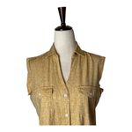 J. McLaughlin Shirt Women Small Tan White Dotted Collard Button Down Preppy Photo 2