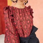 Ulla Johnson Medine Red Patterned Ruffle Silk Blouse US 6 Photo 0