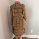 Fair Haven Plush Faux Fur Winter Sweater Coat Size Large Checkered plaid brown Tan Photo 1