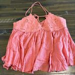 Free People Birds in the Sky Tank Top Bobo Babydoll Coral Pink Shoulder Tie L Photo 2